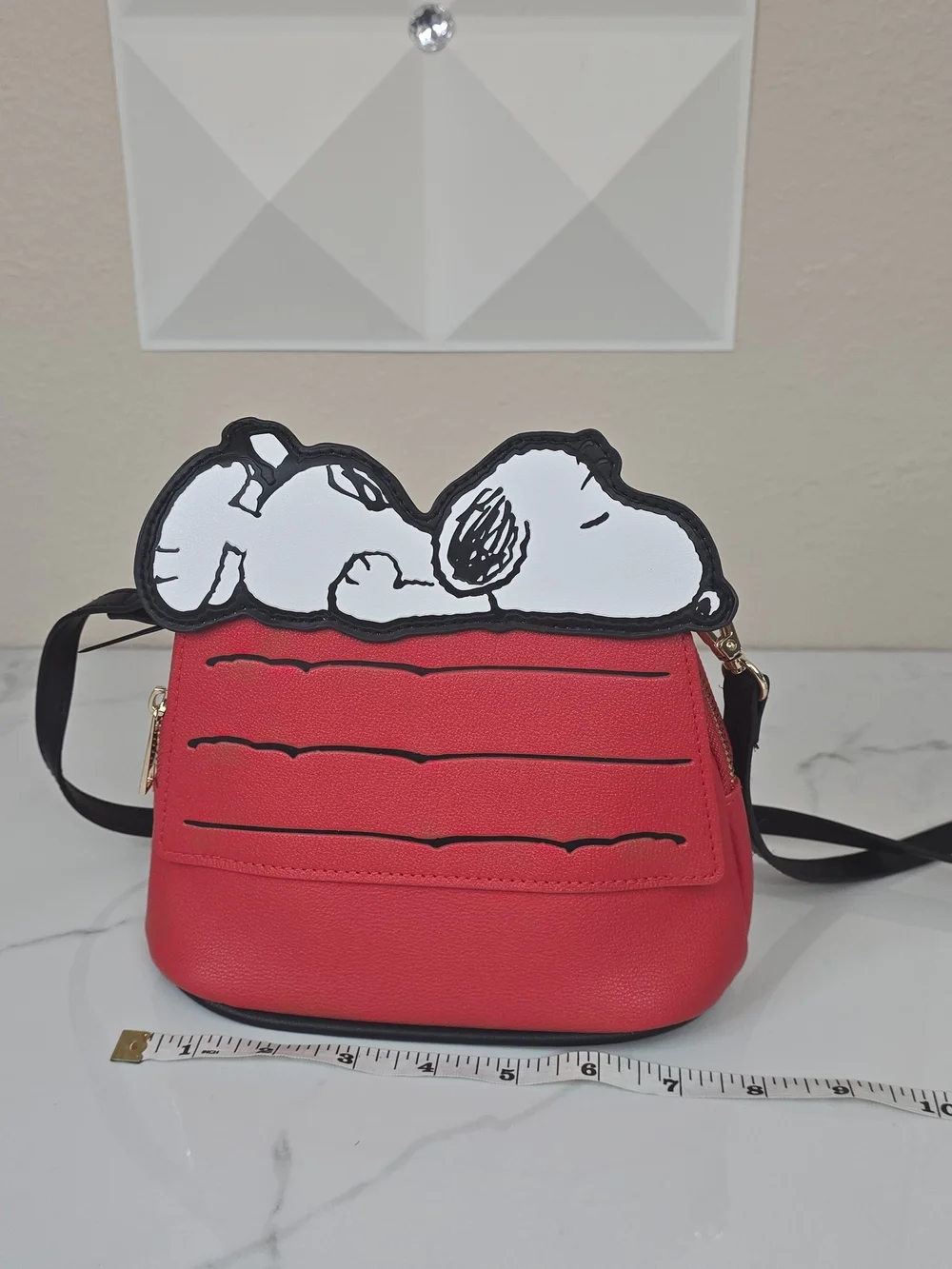 Peanuts Snoopy Sleeping on Doghouse Crossbody Bag | Red & Black Novelty Purse